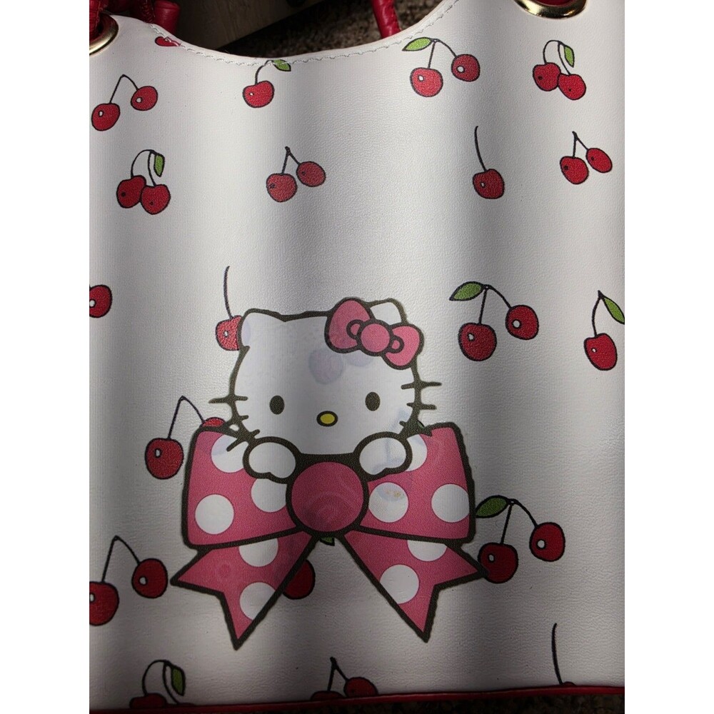 Hello Kitty Cherry Print Adjustable Shoulder Bag, White Red Pink - Picture 2 of 5